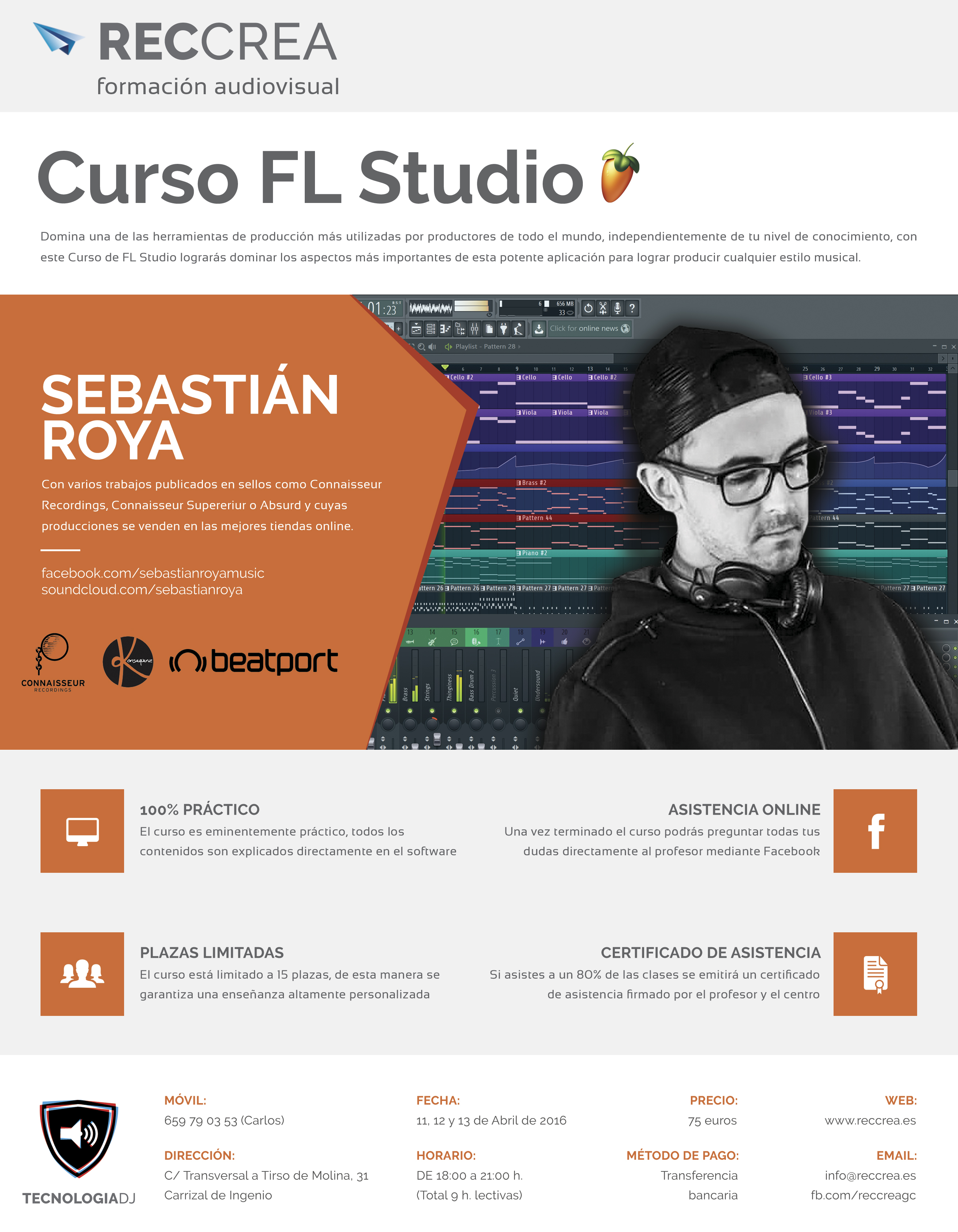Curso presencial FL Studio con Sebastián Roya de TecnologiaDJ.com y Academia Reccrea
