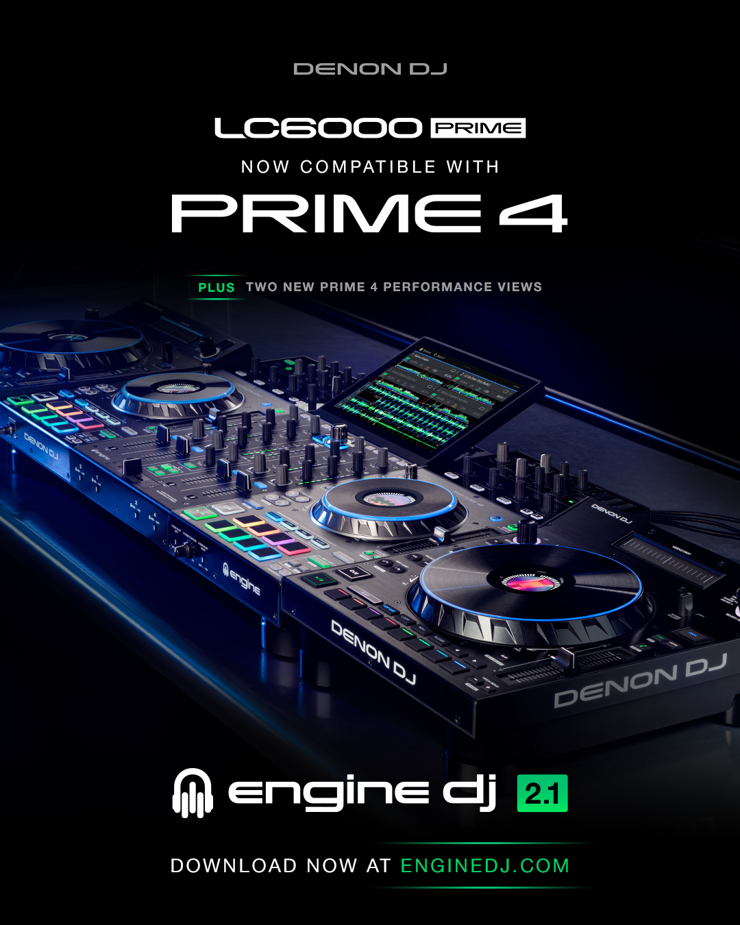 Engine DJ 2.1 con compatibilidad entre el Denon LC6000 Prime y Denon Prime 4